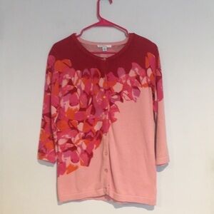 Isaac Mizrahi pink floral cardigan sweater SZ XS